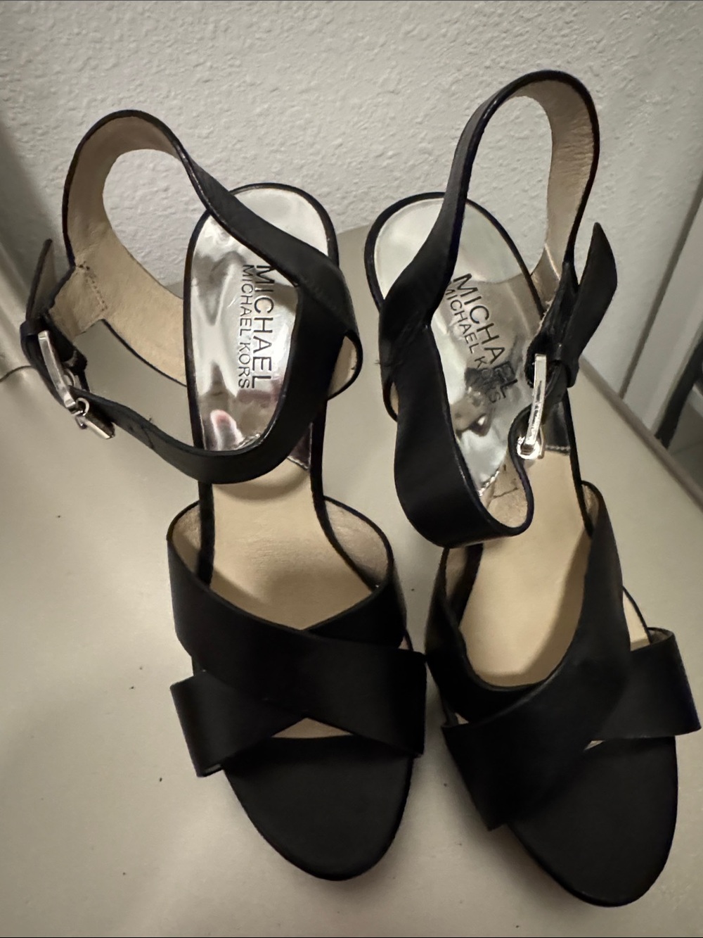 Michael Kors Black Open-Toe Slingback Heeled Sandals
